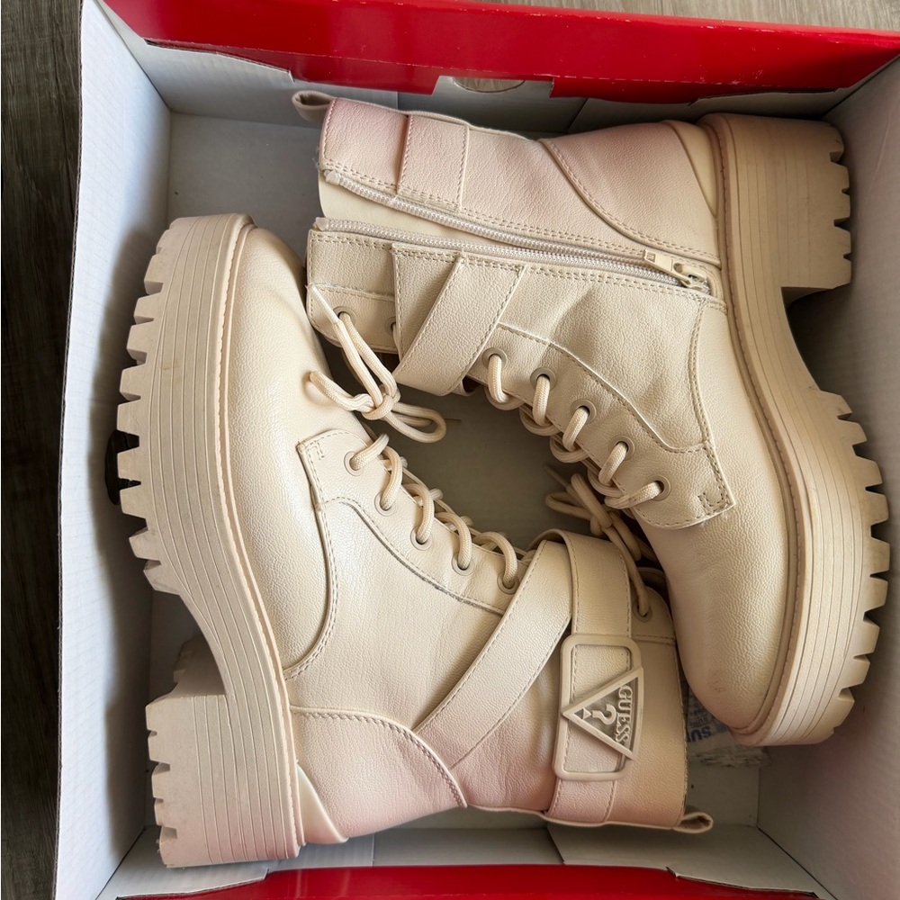 GUESS Women's Beige Combat Boots